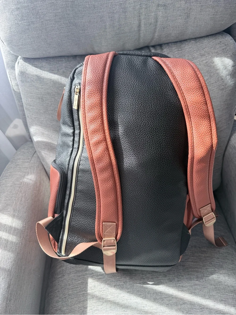 Itzy Ritzy Gray Herringbone Backpack with White & Rust Accents